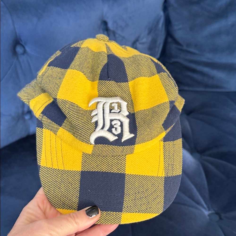 R13 Navy/Yellow Buffalo check Plaid baseball cap